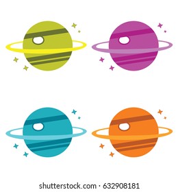 Colorful cartoon planets. Vector Illustration.