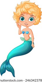 Colorful cartoon of a playful young mermaid