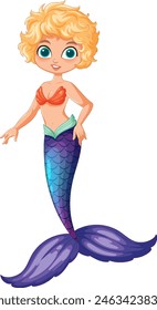 Colorful cartoon of a playful young mermaid