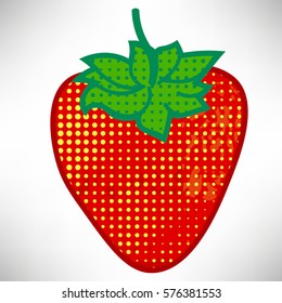 Colorful cartoon pop art strawberry isolated on white background. Vector illustration.