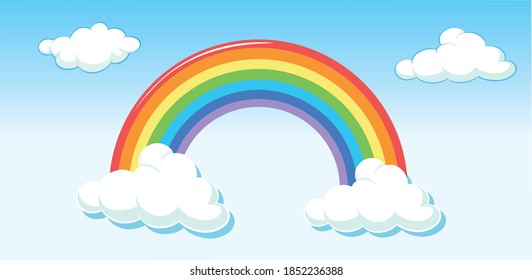 Colorful cartoon Rainbow With Clouds, and Gradient Mesh, Vector Illustration