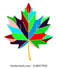 Colorful cartoon red maple leaf. Canadian flag symbol. Harvest themed vector illustration for icon, logo, sticker, patch, label, badge, emblem, stamp, certificate, flayer or ad banner decoration