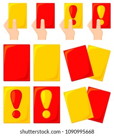 Colorful cartoon red yellow attention cards set. Sport theme vector illustration for icon, sticker sign, patch, certificate badge, gift card, label, poster, web banner, flayer