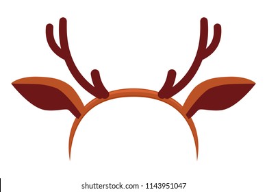 Colorful cartoon reindeer antler hat. Prop for xmas costume party. Christmas holiday themed vector illustration for icon, logo, stamp, label, badge, certificate or gift card decoration