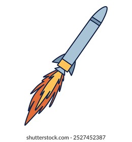 A Colorful Cartoon Rocket Launching Energetically into the Vastness of Outer Space
