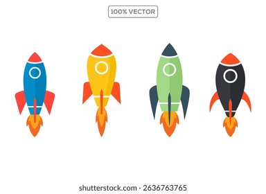 Colorful cartoon rocket ship collection vector design on transparant background