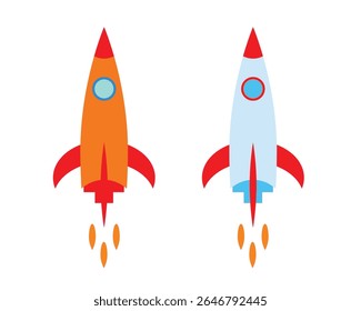Colorful Cartoon Rocket Ship Illustration – Simple Flat Style Spaceship Silhouette with Fire Trail – Isolated on White Background for Science and Space Art Projects

