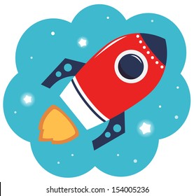 Colorful cartoon Rocket in space isolated on white 