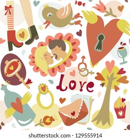 Colorful cartoon romantic love seamless pattern