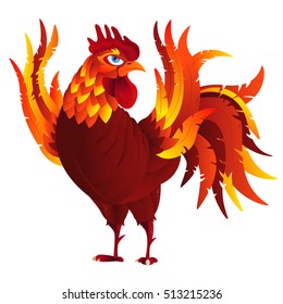 Colorful cartoon rooster, symbol of 2017 year by eastern calendar. Isolated on white. Vector Illustration.
