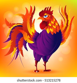 Colorful cartoon rooster, symbol of 2017 year by eastern calendar. Vector Illustration.