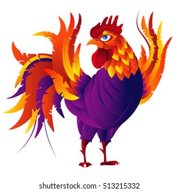 Colorful cartoon rooster, symbol of 2017 year by eastern calendar. Isolated on white. Vector Illustration.