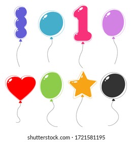 Colorful cartoon rubber balloon for party and birthday vector set isolated on a white background.