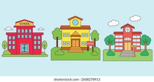 Colorful Cartoon School Buildings for Educational Design