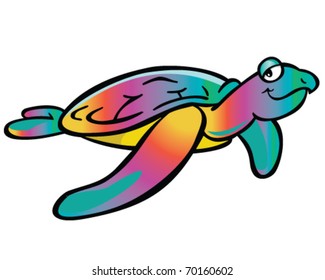 colorful cartoon sea turtle vector