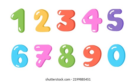 Colorful cartoon set of numbers for kids, for greeting cards. Vector illustration in flat style