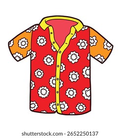 Colorful Cartoon Shirt with Floral Pattern – Fun Summer Fashion Illustration