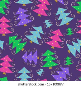 Colorful Cartoon Simple Christmas Tree Pattern. New Year Background