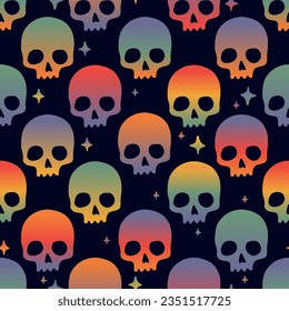 Colorful cartoon skulls seamless pattern. Vector illustration for Halloween and Day of the Dead.