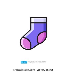 Colorful Cartoon Sock Icon with Purple and Pink Design on White Background