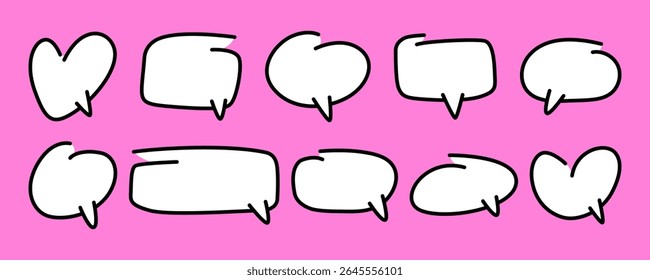 Colorful cartoon speech bubbles are illustrated with drawn hands, creating a playful and lively atmosphere suitable for expressing various thoughts or messages.