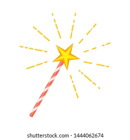 Colorful cartoon star magic wand. Wizarding party props. Birthday party themed vector illustration for icon, stamp, label, certificate, brochure, gift card, poster, coupon or banner decoration