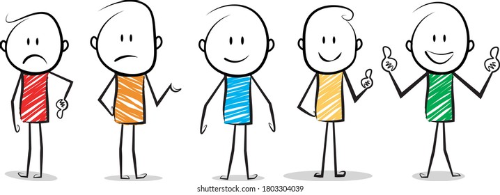 colorful cartoon stickman expressions.rating and review concept.vector illustration.