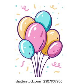 Colorful cartoon style air balloons in a bunch. Vector illustration for birthday party or holiday event. Isolated on white background.