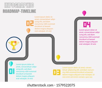 Colorful cartoon style: Infographic timeline for business 4 steps, Roadmap diagram.	