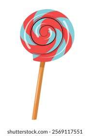 Colorful cartoon style lollipop candy on a stick. Hand drawn isolated vector illustration