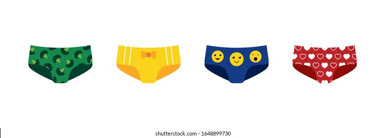 Colorful cartoon style panties, underwear set, collection. Vector icons.
