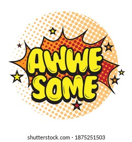 Colorful cartoon style vector text art illustration. Comic pop art burst with polka dots design.