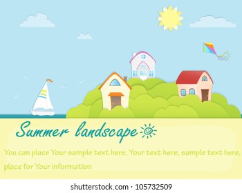 Colorful cartoon summer (spring) landscape in paper style