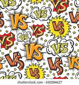 Colorful cartoon syle seamless pattern with VS confrontation signs and stars. Vector illustration