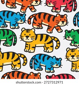 Colorful Cartoon Tiger Pattern set
