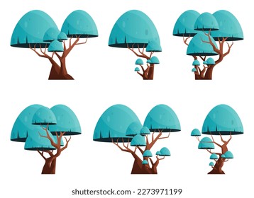 Colorful cartoon tree collection isolated on white. Forest trees vector illustration