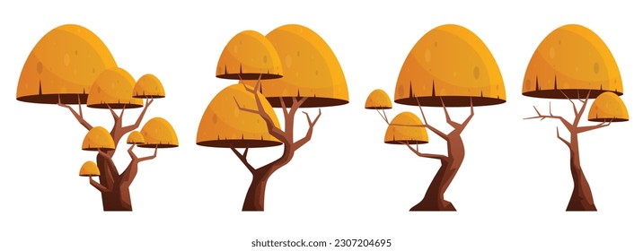 Colorful cartoon tree collection isolated on white. Forest trees vector illustration