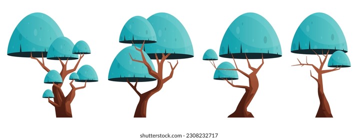 Colorful cartoon tree collection isolated on white. Forest trees vector illustration