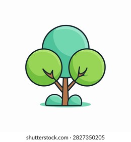 A colorful cartoon tree featuring a brown trunk and lush green rounded leaves, ideal for childrens books, educational materials, or playful designs.