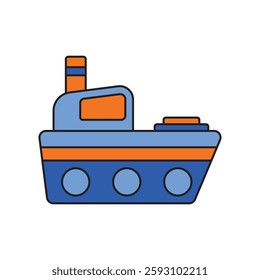 Colorful Cartoon Tugboat Illustration Icon