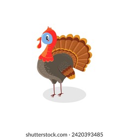 Colorful Cartoon Turkey Standing Alone on a Plain White Background