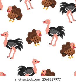 Colorful cartoon turkeys in various poses on a white background for festive celebration