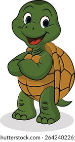 A colorful cartoon turtle vector illustration designed in a playful style. Perfect for kids' books, educational content, children’s t-shirts, and craft projects. Provided in editable EPS format.