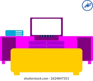 Colorful Cartoon TV Stand with Simple Shapes in living room illustration