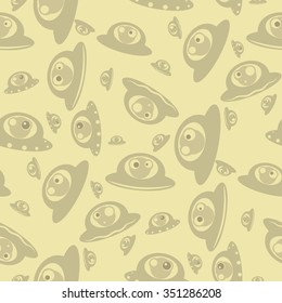 Colorful cartoon UFO seamless pattern. Vector illustration