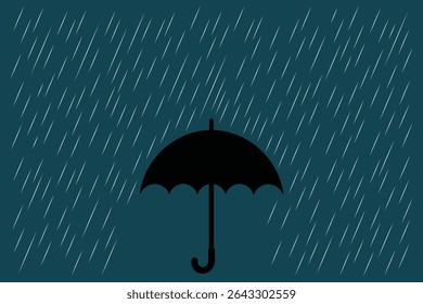 Colorful cartoon umbrella and falling rain drops, flat vector illustration for kids art, baby illustrations, seasonal weather prints, and backgrounds
