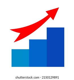 Colorful cartoon upwards movement icon on white background Business success concept. Vector illustration for web site or application