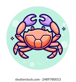 Colorful Cartoon Vector Crab. Sea Animal in flat design. Creature with Claws.
