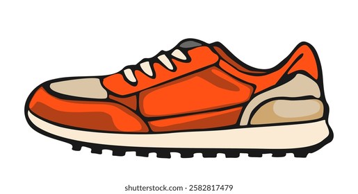 Colorful cartoon vector drawing of a sport shoe, fashionable red sneakers. Flat illustration Isolated on white background