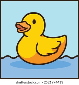 Colorful Cartoon Vector Illustration of a Happy Rubber Duck Floating on Water